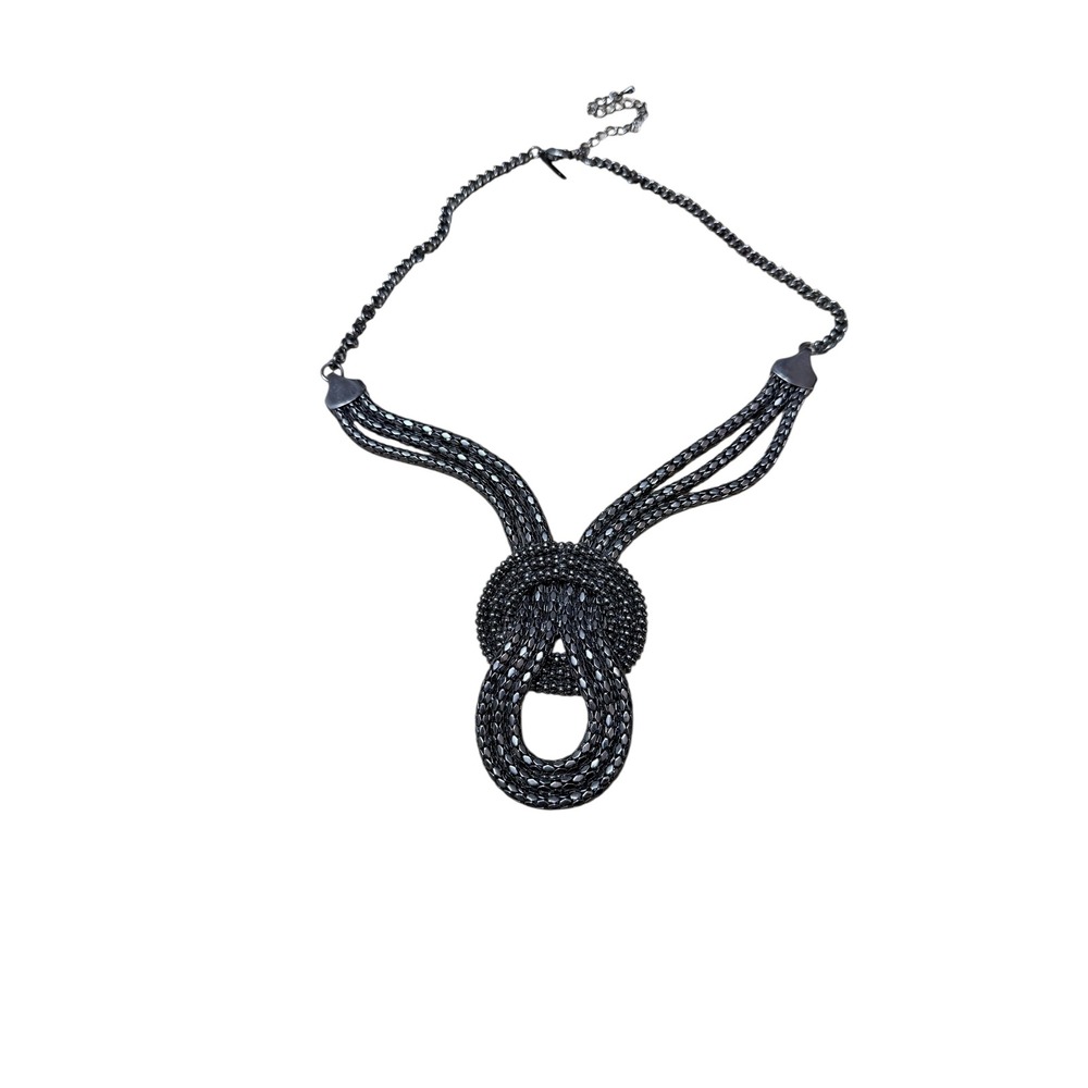 Lane Bryant Statement Necklace Women OS Gunmetal Mesh Knot Multi Strand Grey